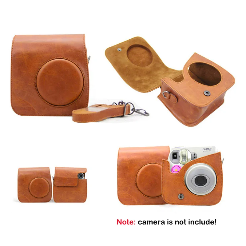 Чехол-сумка для камеры Instax из искусственной кожи для моментальной камеры Fujifilm Instax Mini 7s 7c и камеры Polaroid PIC-300 - Цвет: Brown