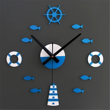 

2017 New Wall Clock Mediterranean Style Clocks Rudder Life Buoy Fish Creative Wall Stickers Mechanism Design Home Decor Horloge