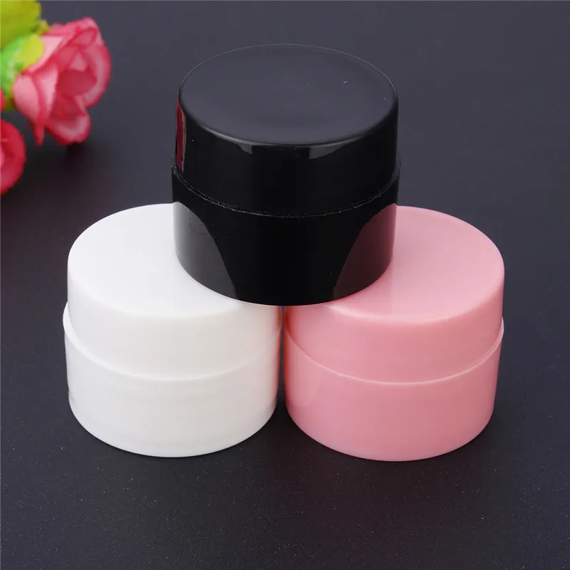 

1pcs 5g Empty Plastic Nail Art Cosmetic Containers Jar Small Sample Cream Pot Nail Gel Powder Box Makeup Tool Black White Pink