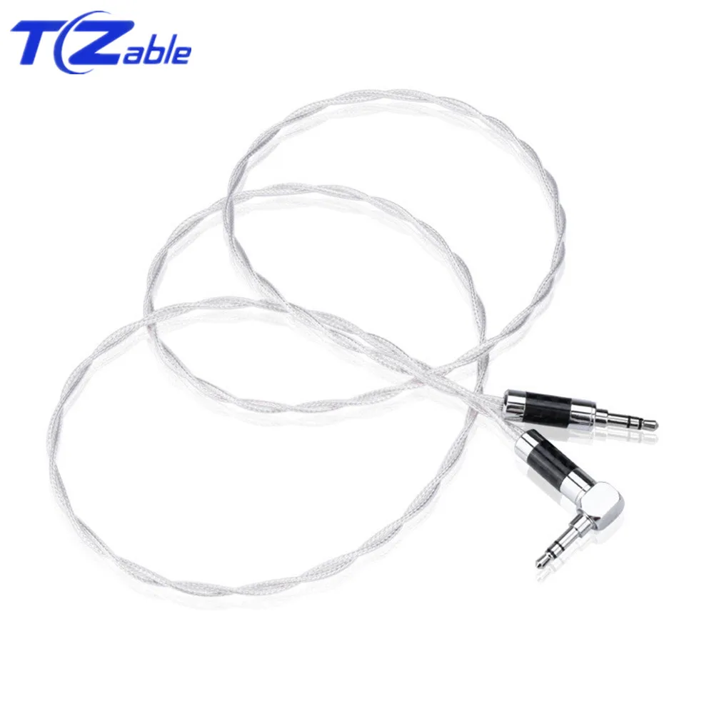 3 5mm Audio Cable Hifi Stereo Jack 90 Degree Adaptor Speaker Wire Male Sterling Silver AUX Extension Cables Headphone Cord