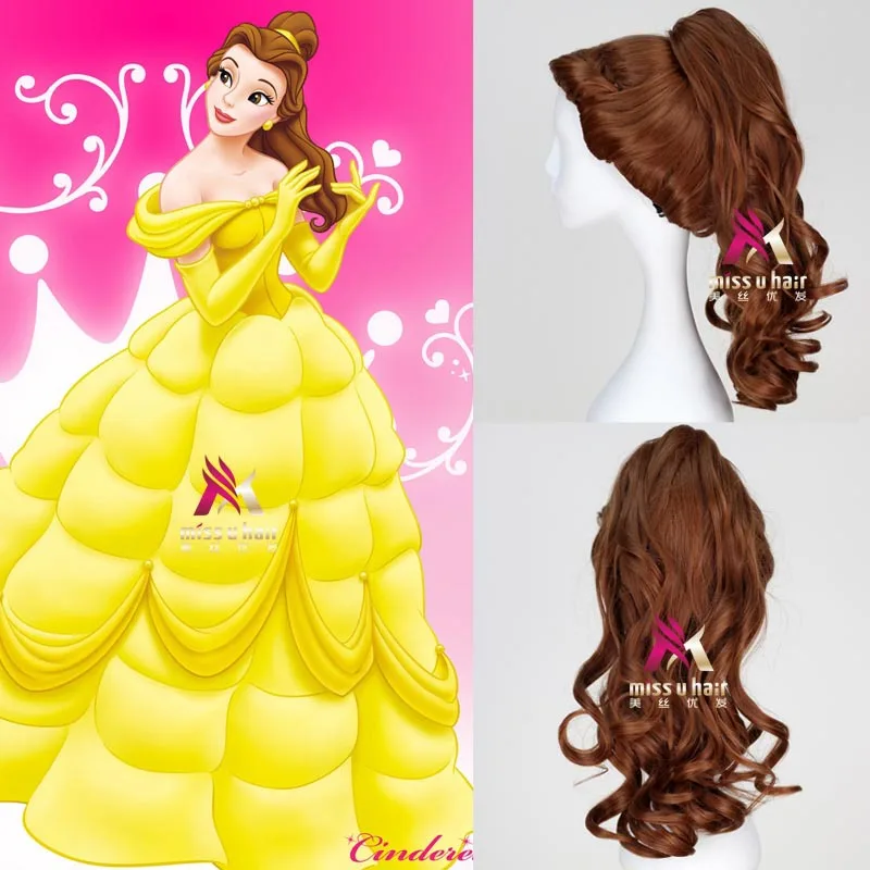 

Princess Belle Wig Role Play Brown Color Beauty and the Beast Body Wavy Wig Cosplay Halloween Party Hair