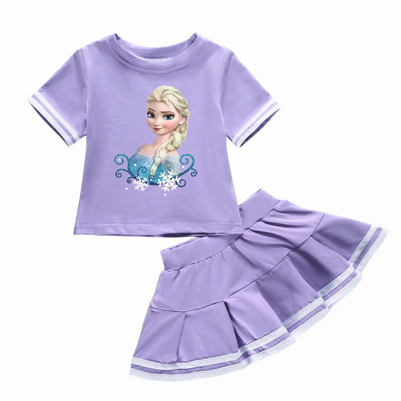 Одежда для маленьких девочек; летняя рубашка с принтом Эльзы и юбка; комплект одежды для маленьких девочек; спортивные костюмы; спортивная детская одежда - Цвет: T30167-4