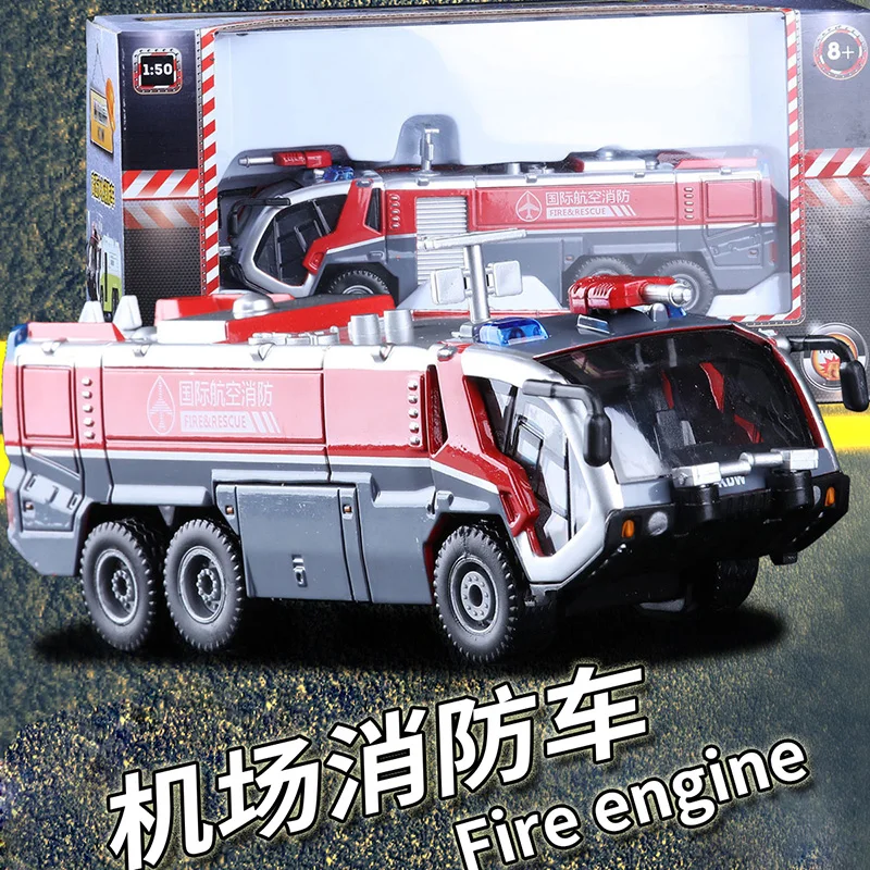 

New 1:50 fire engine airport fire alloy car truck model toy with pull back sound light toy for kids gifts free shipping