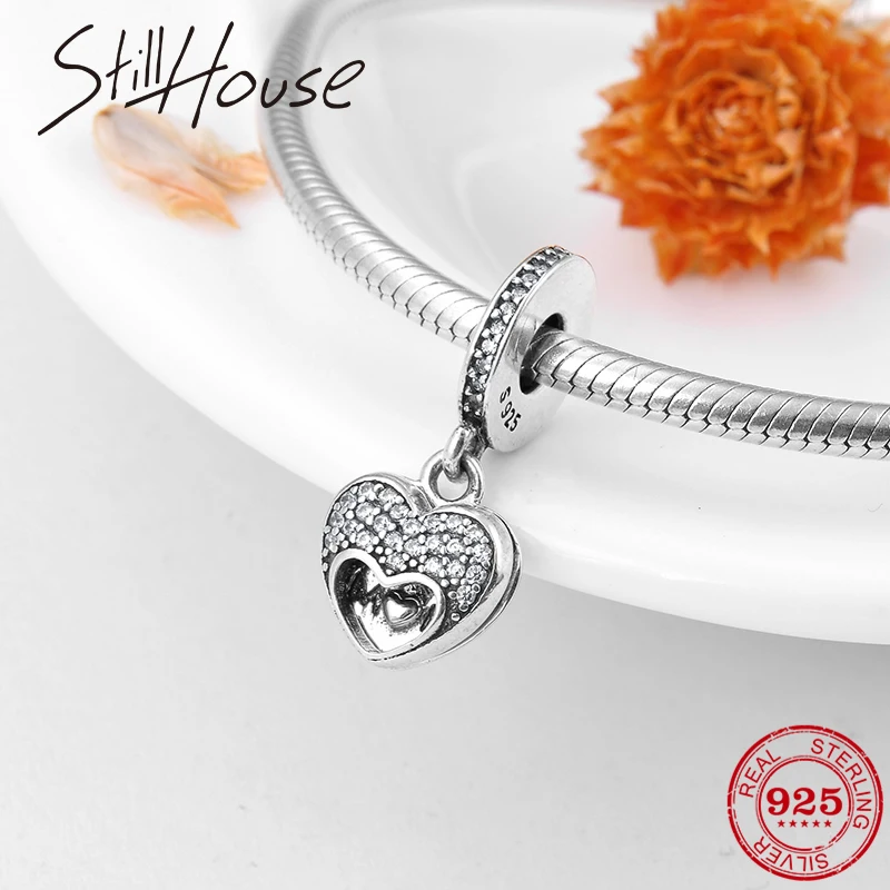 

Open heart Girlfriend Gift 925 Silver interesting CZ Charms jewelry making Fit Original Pandora Charm Bracelet Necklace 2018