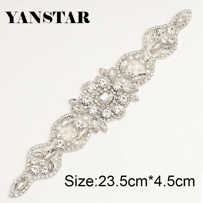 YANSTAR (30pcs) 도매 라인 석 Appliques 벨트 손 바느질 크리스탈 Appliques 신부 가운 벨트 YS840