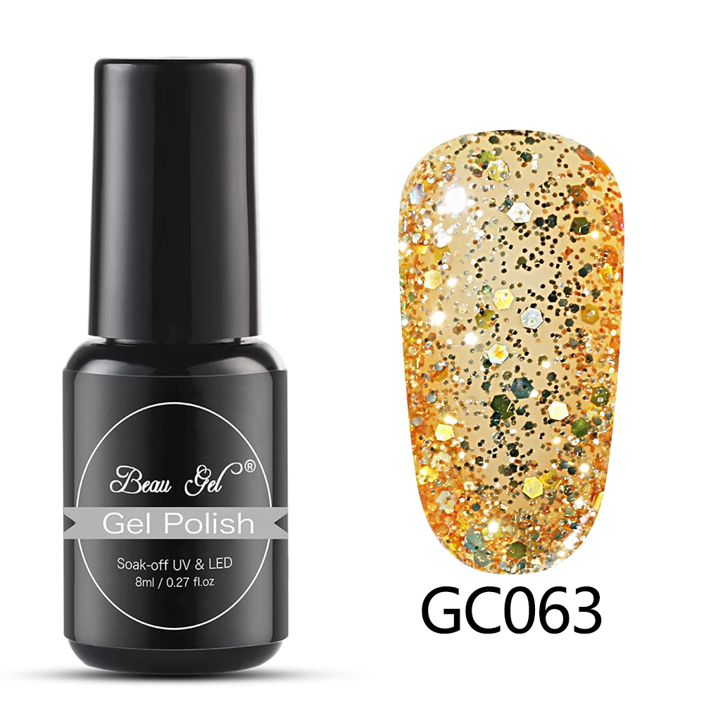 Beau гель 8 мл блеск алмазная пилка для ногтей Гель-лак многоцветный маникюр с блестками, блестящие, для дизайна ногтей замочить от УФ-гель Лаки лак - Цвет: GC063