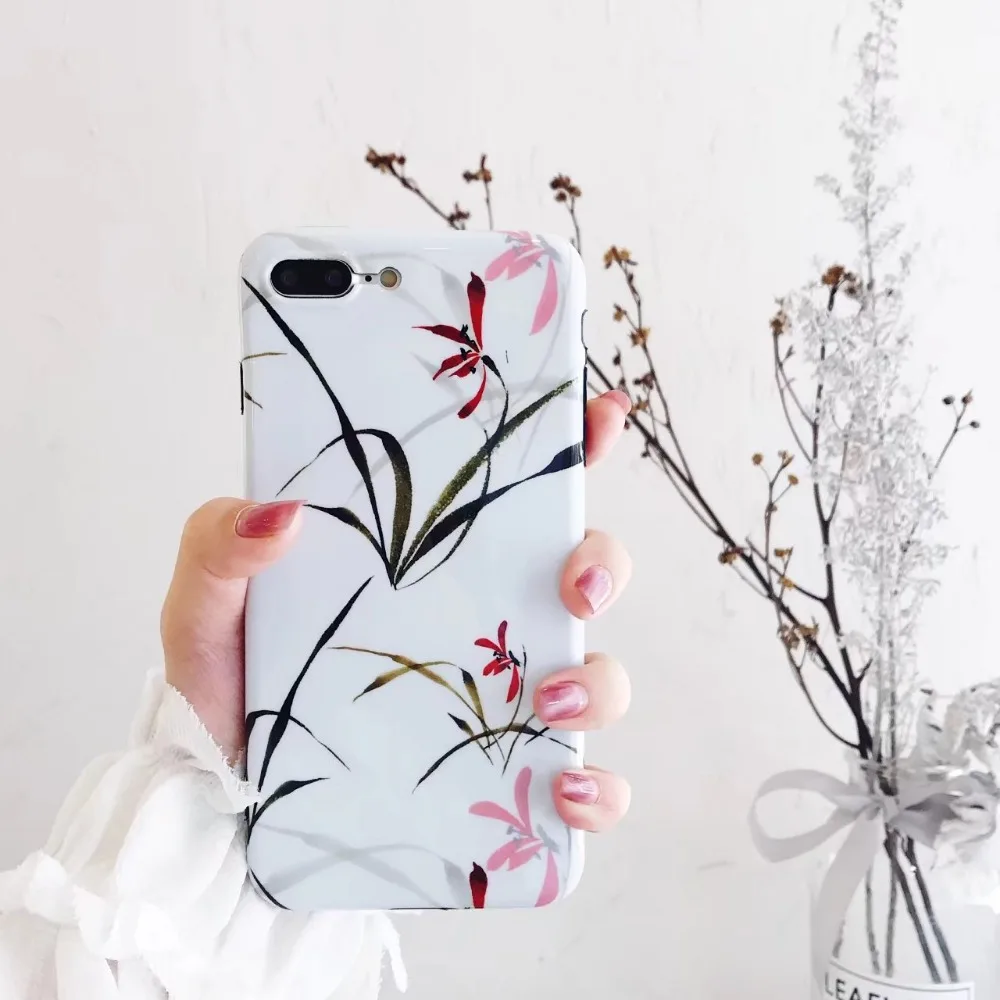 Netarlier Floral Case For iPhone7 8 Spring Summer Pink Flowers Phone Protective IMD Soft Cover Glossy Cherry Blossoms White |