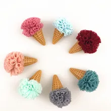 40PCs/Lot Kawaii 3D Floral Chiffon Balls Decorated Ice Cream button Patch Sticker Hair Jewelry Ornament Accessories Craft
