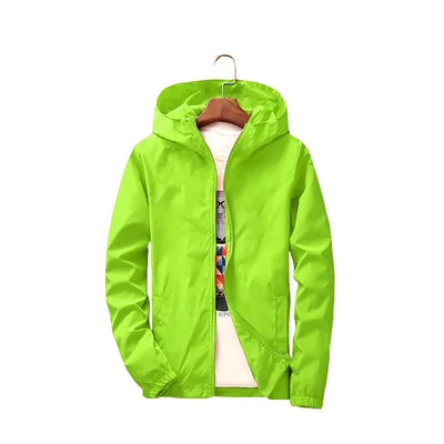 Весенне-осенняя одежда, новое пальто для пар, для родителей, уличный Тренч, мужской большой ярд, однотонная куртка с капюшоном, защита от солнца - Цвет: Fluorescent green