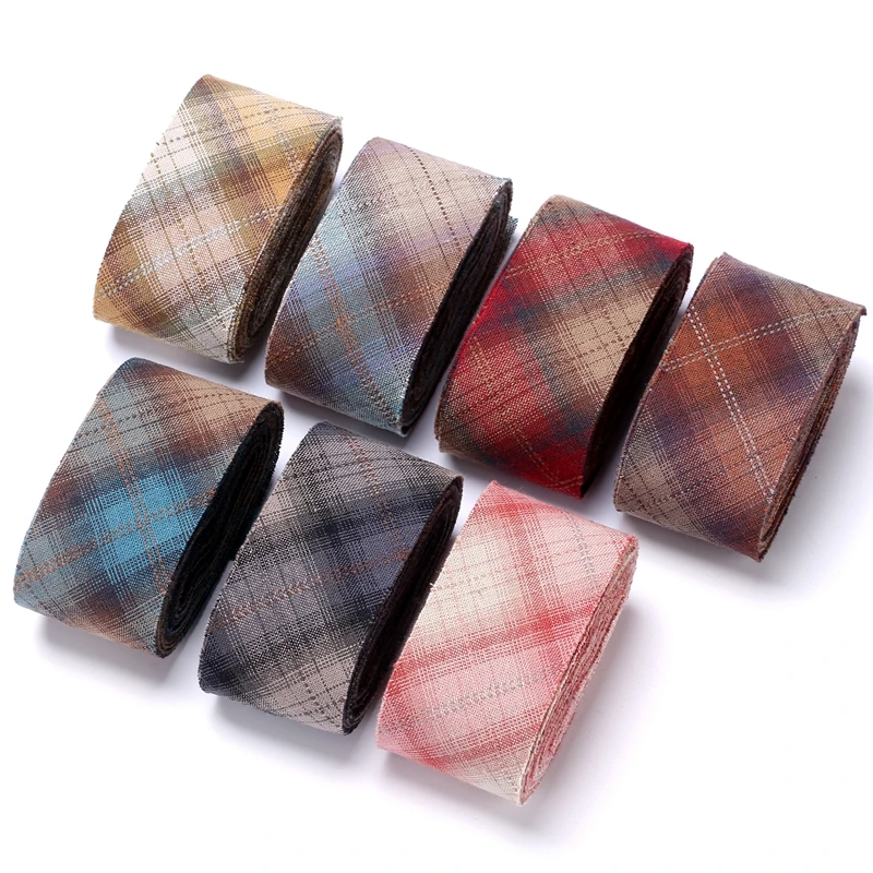 

4cm Grid Yarn Dyed Cotton Bias Binding Tapes Ribbon, Handmade Patchwork Cotton Fabric Trimming Sewing Accessories 5 M