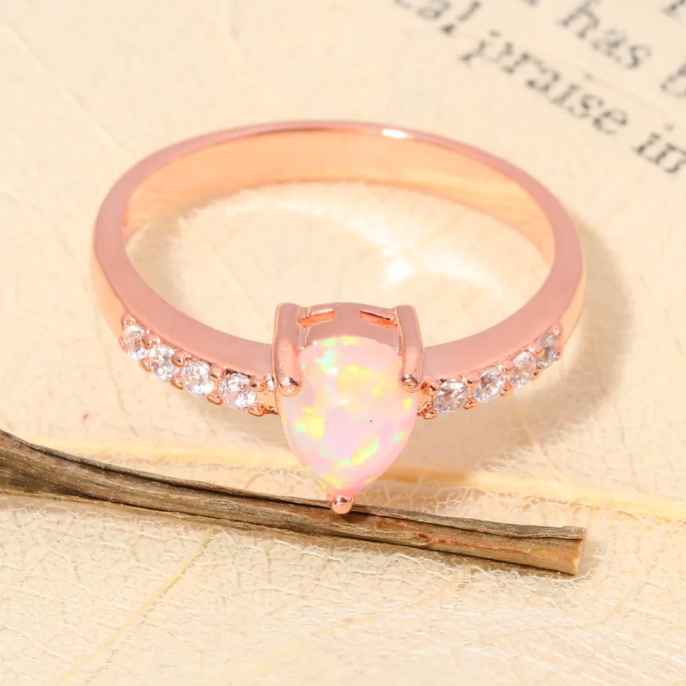 CiNily Created Pink Fire Opal Cubic Zirconia Rose Gold Color Wholesale for Women Jewelry Christmas Gift Ring Size 6-9 OJ9242