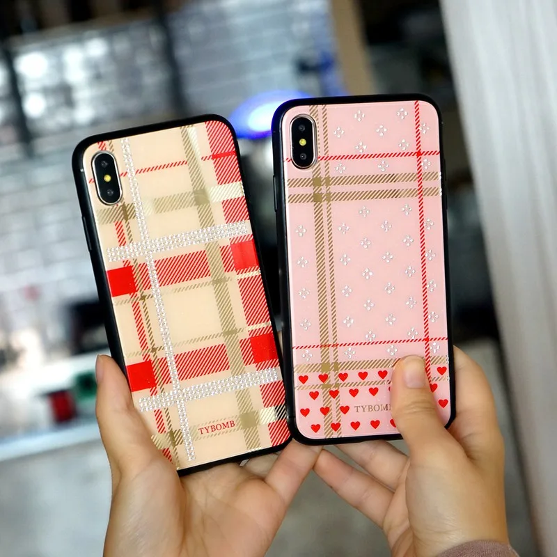 Luxury Bling Diamond Plaid Case For iphone X XR XS Max 6 6S 8 7 Plus Rhinestone Glitter Love Heart Hard Back Cover Coque Fundas (8)