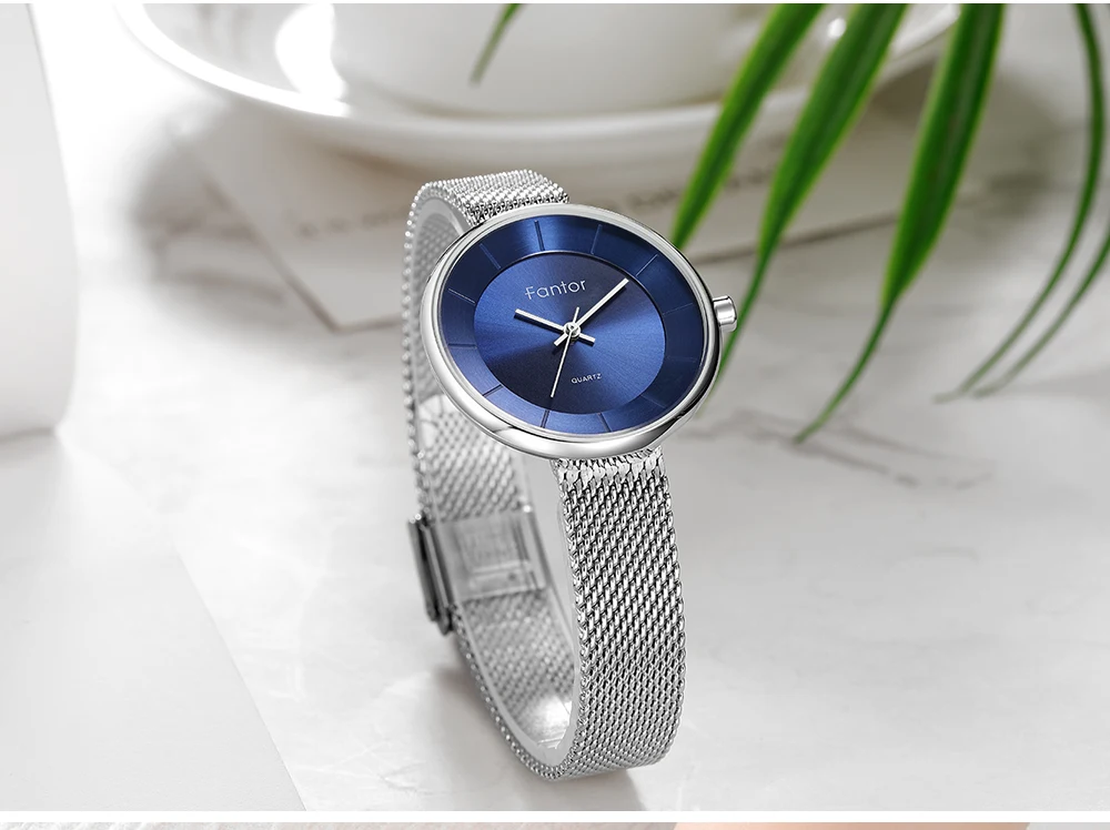 Fantor элегантные женские наручные часы, бренд, роскошные маленькие водонепроницаемые наручные часы с сеткой, женские модные часы с фиолетовым циферблатом