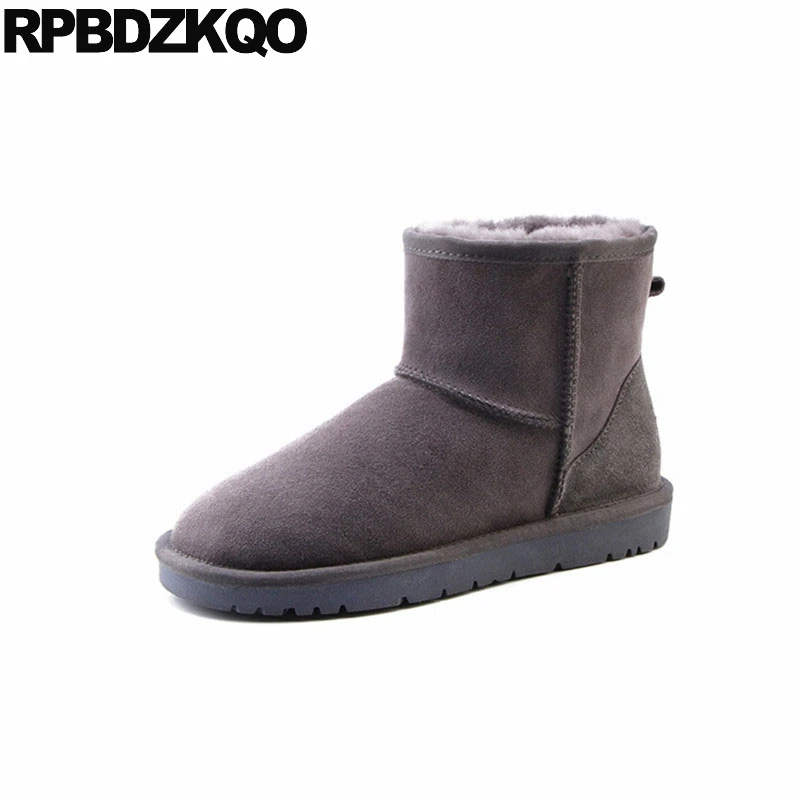 

suede snow winter slip on high quality ankle real fur boots australian shoes sheepskin leather men plus size genuine luxury