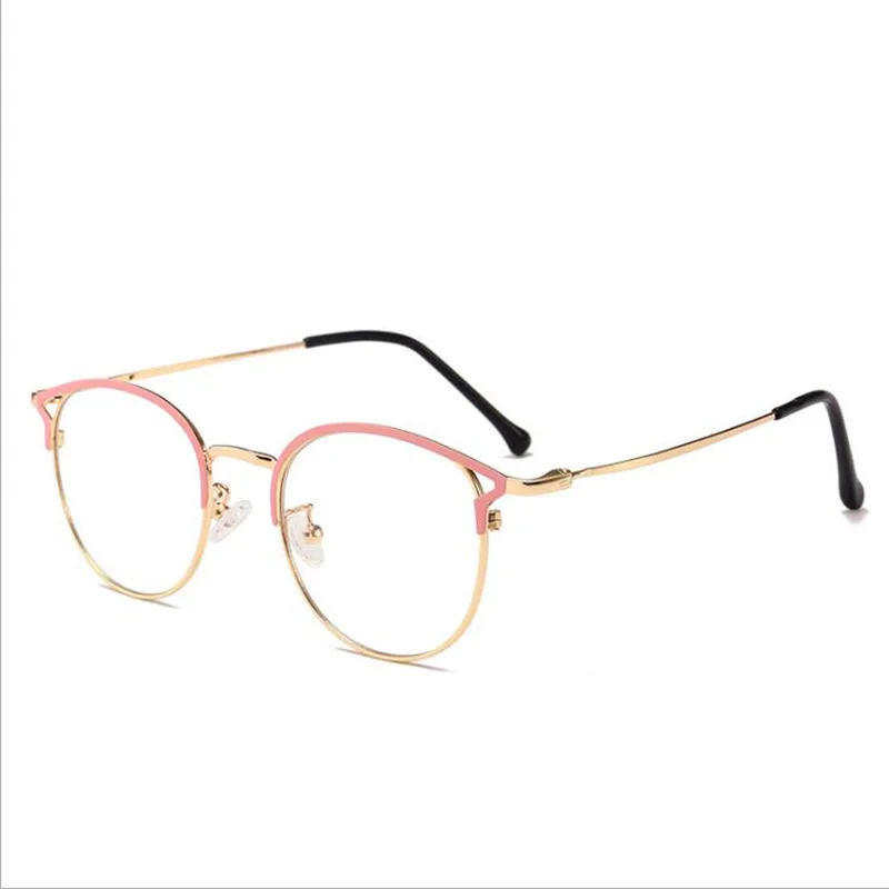 Новинка Ретро кошачьи уши металлические очки для девочек оправа для близорукости винтажные очки для женщин элегантные Лидер продаж - Цвет оправы: pink gold