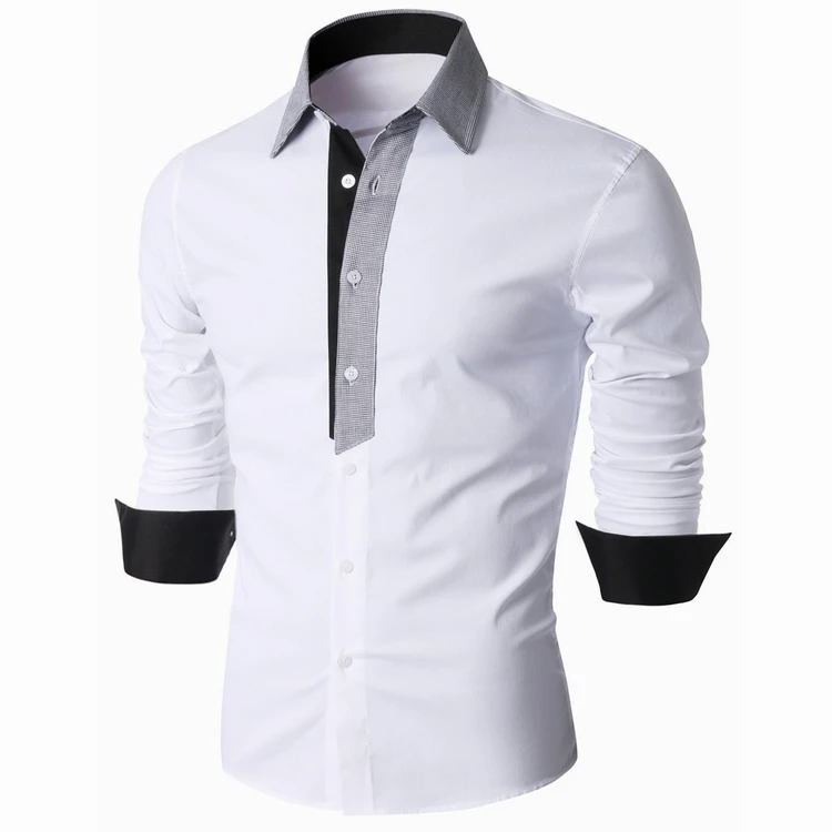  Fashion Brand Men Shirt Fine Lattice Shirts Long-Sleeves Tops Men's Summer Casual Splicing Shirts C