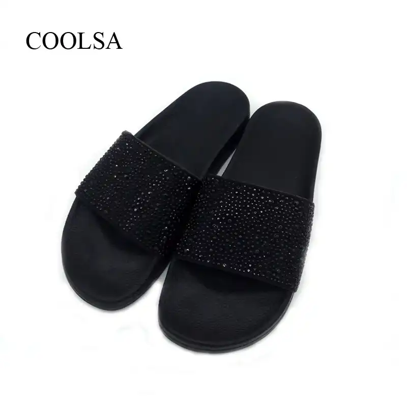 black slip on slippers womens