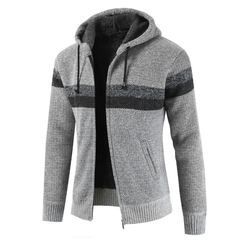 

Cardigan Sweater Men Hooded Patchwork Sweaters Slim Fit Casual Outwear Clothes 2018 Fall Fashion Sweater Grey Navy Blue S206