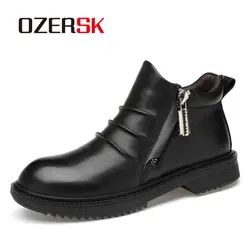 OZERSK/повседневная мужская обувь из натуральной кожи; Модные Новые осенне-зимние повседневные ботильоны; теплые зимние меховые мужские