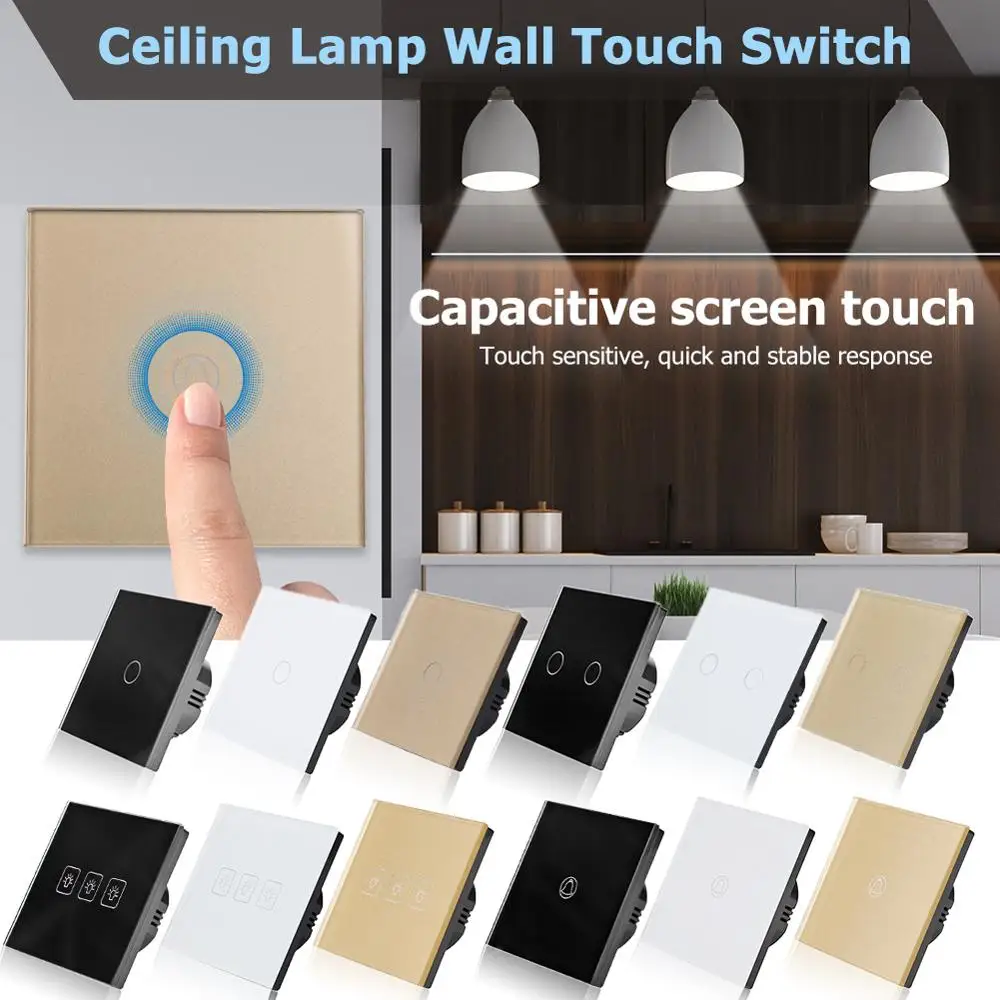 

Bathroom Kitchen Ceiling Lamp Wall Touch Switch Crystal Glass Panel Switch Wall Lamp Switch Touch Screen Control Machine