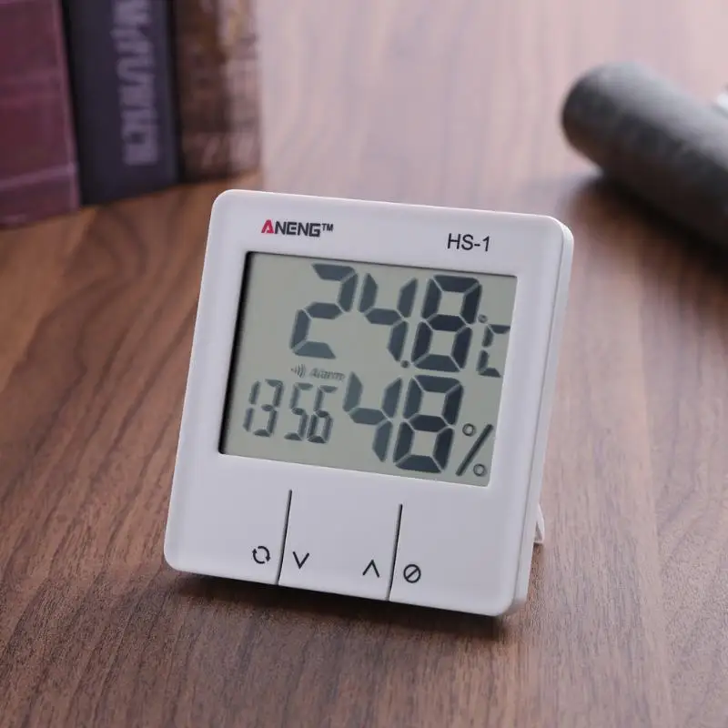 

HS-1 Baby Room thermometer Indoor LCD Display Electronic Temperature Humidity Meter Alarm Clock White Color