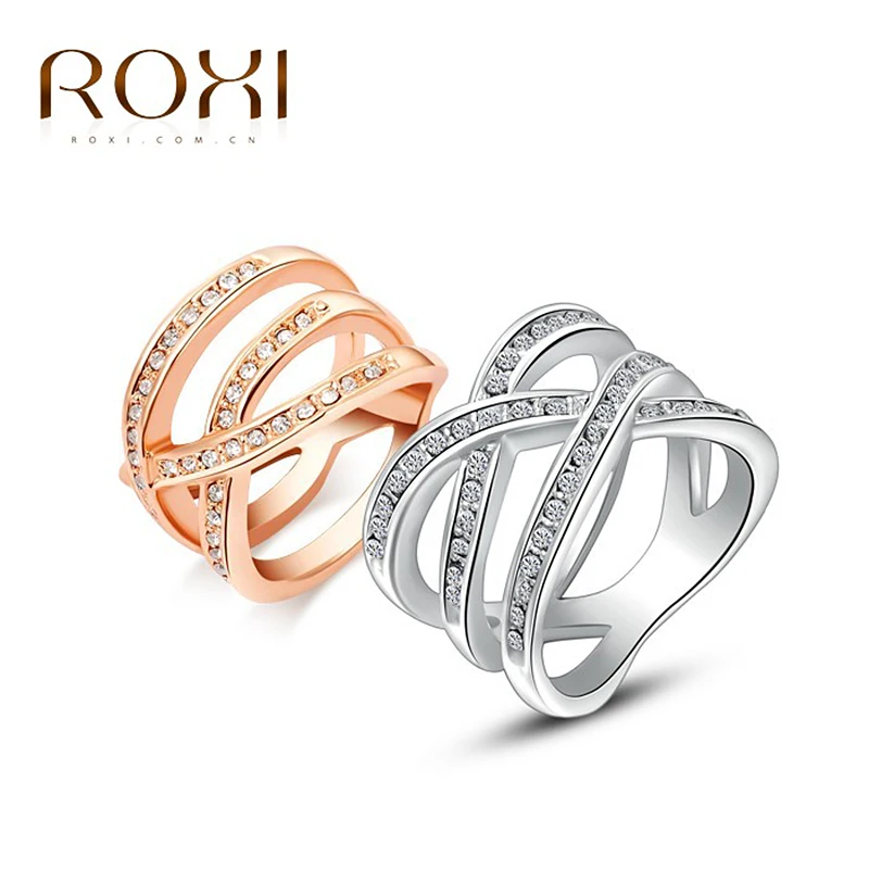 

ROXI Brand Fashion Gold Color Italina Ring Crystals Rings Nickle Free Antiallergic Christmas Gift Women Jewelry Size 5 6 7 8 9
