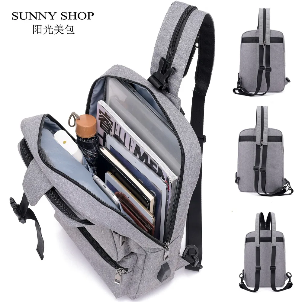 14.1 Inch Laptop Backpack Women Men Waterproof Lightweight Slim Chest Bagpack Canvas Sling ...