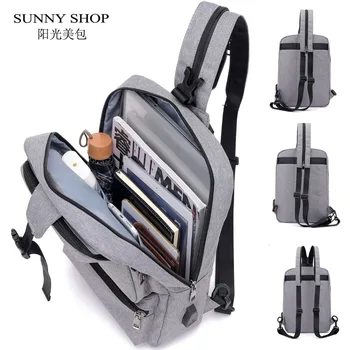 

14.1 Inch Laptop Backpack Women Men Waterproof Lightweight Slim Chest Bagpack Canvas Sling Crossbody Pack Travel USB Charging