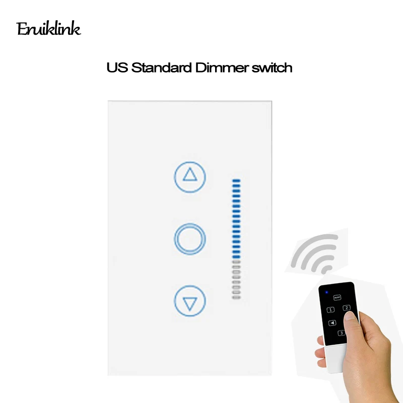 

US Standard Dimmer Touch Light remote control wall Switch,Crystal Panel with blue LED backlight 433MHZ compatibility rm pro