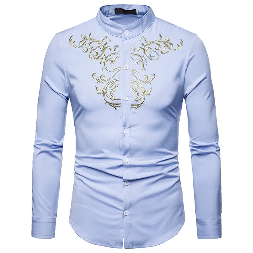 JAYCOSIN Unique Men Shirts Luxury Casual Gold Embroidery Long Sleeve ...