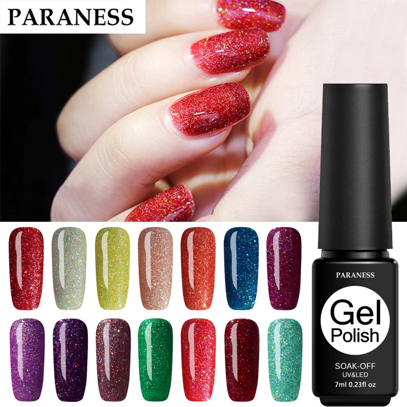 

Paraness Glitter UV Gel Nail Polish Rainbow Sequins Nail Art Acrylic Glue Permanent Neon Color Soak Off Gel Varnish Manicure