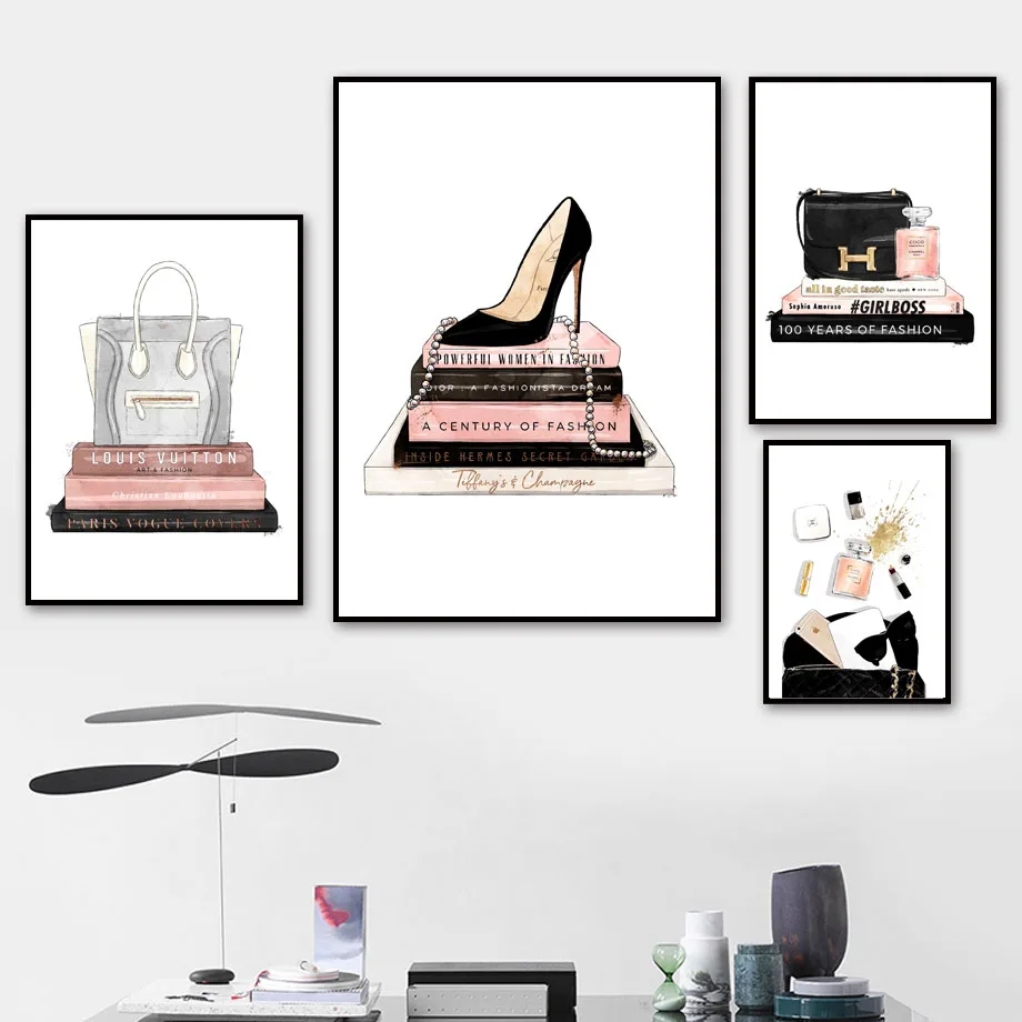 

Paris Handbag High Heels Perfume Wall Art Canvas Painting Nordic Posters And Prints Girl Canvas Pictures For Living Room Salon