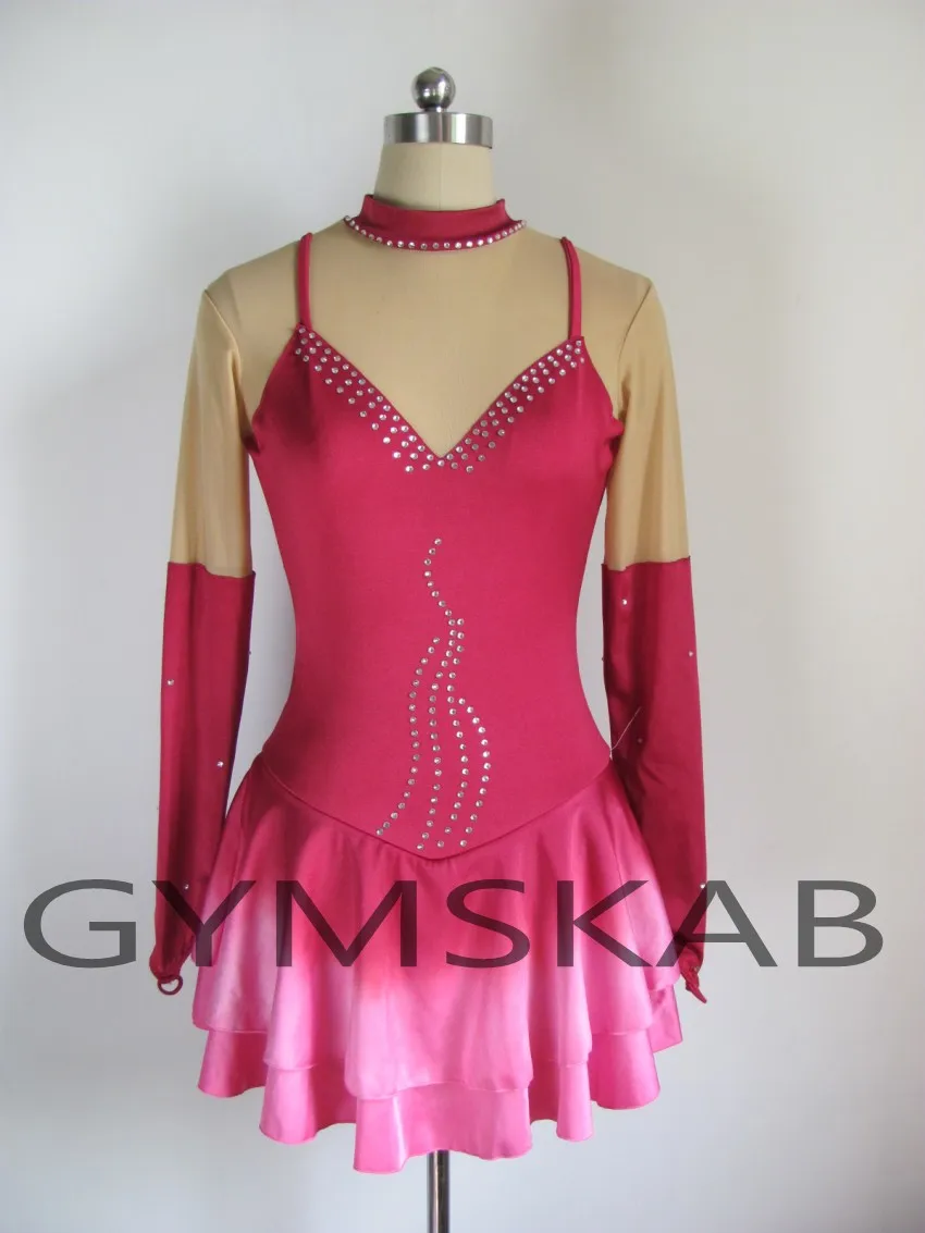 

2018 Elegant Figure Skating Dress Women's Girl's Customized Ice Skating Dress Long-sleeved Gymnastics Costume 8149