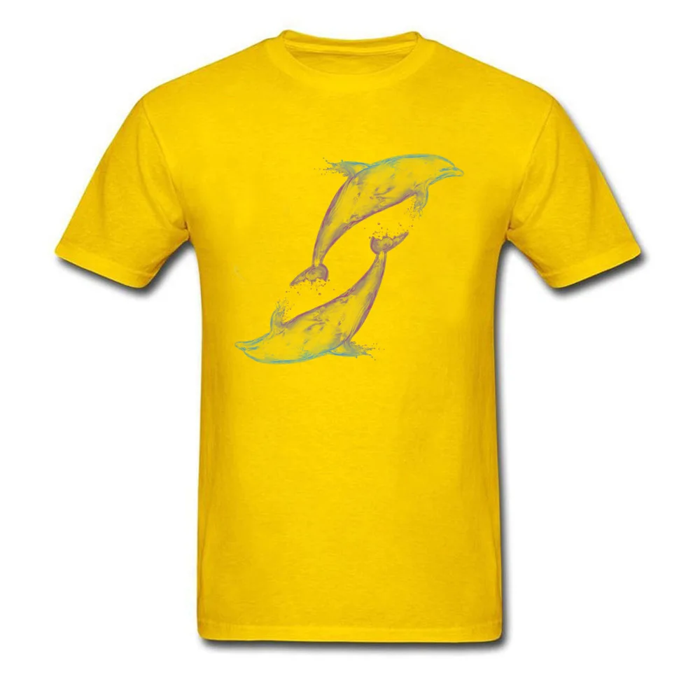 Dolphins New Arrival Short Sleeve Simple Style Top T-shirts Pure Cotton Round Collar Men Tops Tees Crazy Sweatshirts Labor Day Dolphins yellow