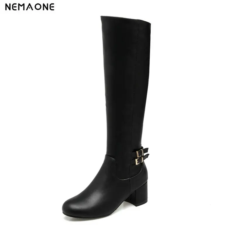 Winter Women's Knee High Boots Knight Boots buckle Slip-on Long Boots Tall Boots Designer Shoes for Women large size 43