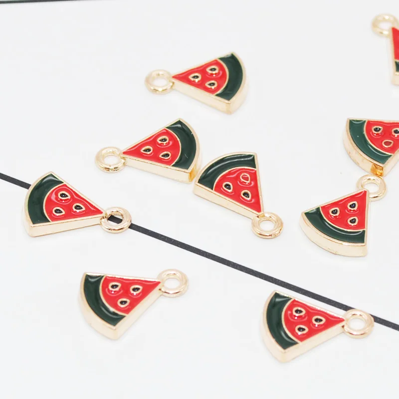 20pcs/pack Gold Color Tone Fruit Watermelon Charms for Jewelry Making DIY Enamel Charms Metal Alloy