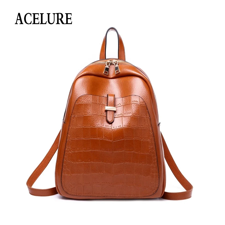 

ACELURE Simple Style Soft Pu Leather Backpack Casual Solid Color Girls Alligator Backpack Preppy Style Students School Bags