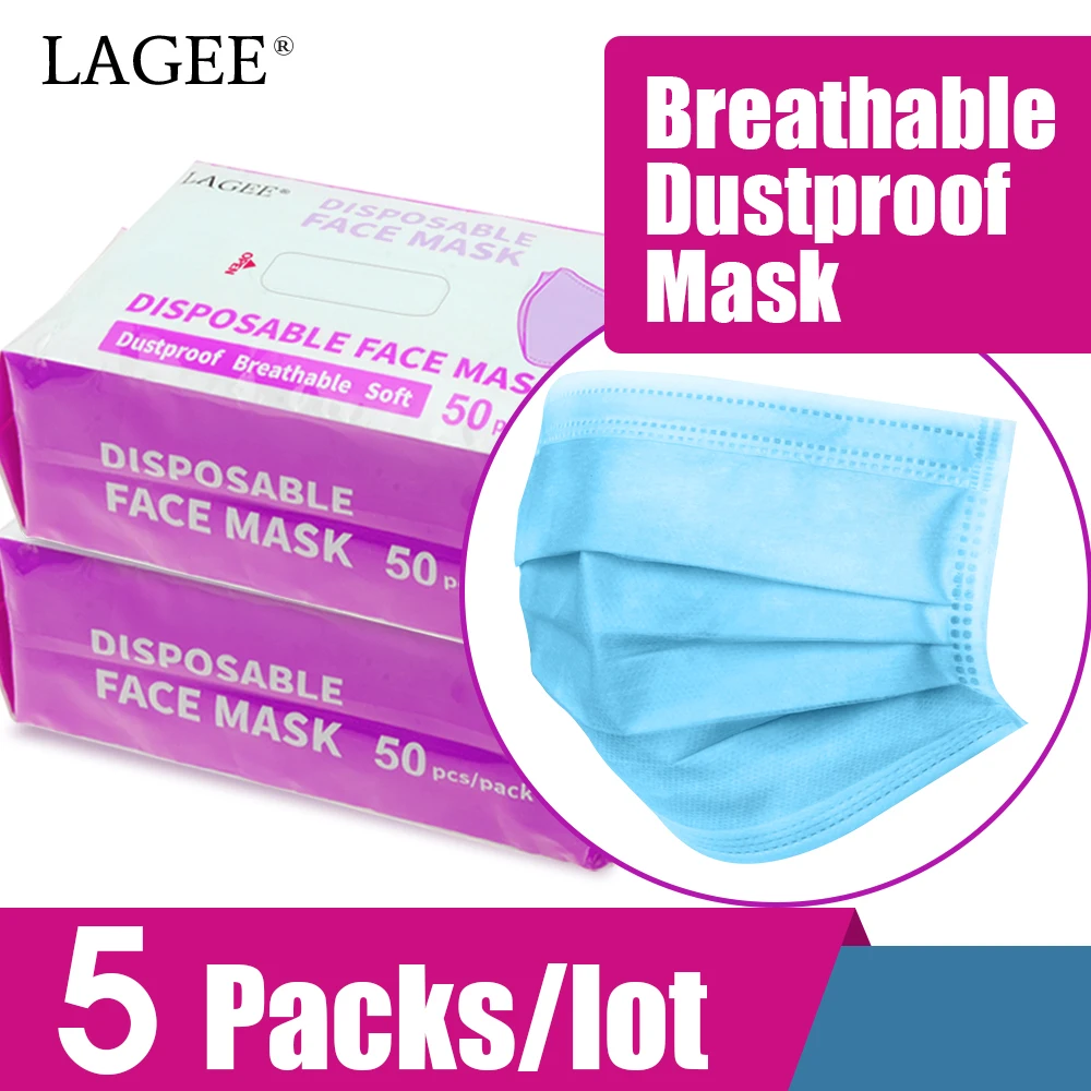

LAGEE 250 pcs Earloop Mouth Face Mask Extraction Dustproof Facial Masks 3 Layers Anti-Dust Disposable Beauty Salon