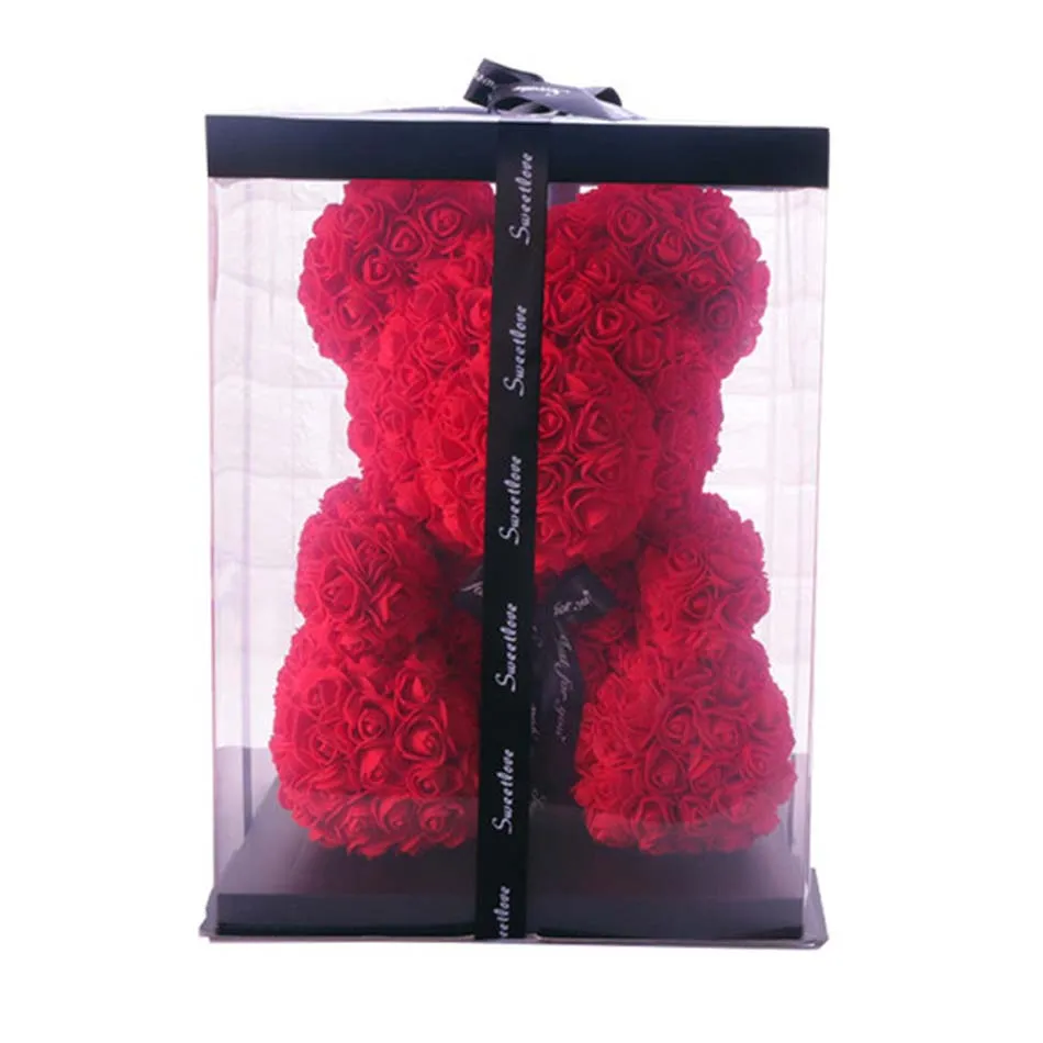 Горячая 40 см медведь розы, искусственные цветы домашний свадебный фестиваль DIY дешевые украшение для свадьбы подарок коробка венок ремесла - Цвет: 40cm