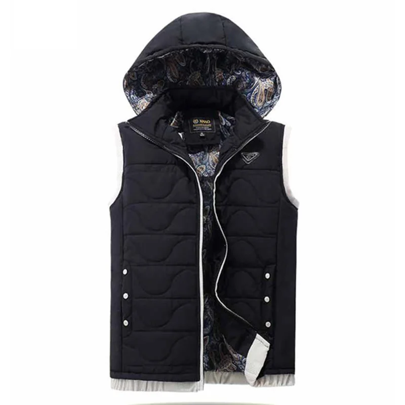 

2019 New Cotton Winter Vests For Men XXXL Red Coat Mens Thicken Casual Hooded Outerwear Male Bodywarmer Sleevless Jacket WFY27