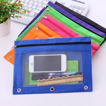 

Brand New Solid Zippered Binder Pencil Pouch with Rivet Enforced Hole Student School Pencil Case 3 Ring Makeup Women Bags