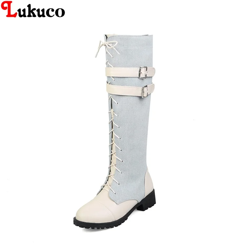 

Lukuco Fashion Lace-up Botas Knee-High Boot Women Shoes Large Size 41 42 43 44 45 46 Free Shipping Handmade Footwear Flats Woman