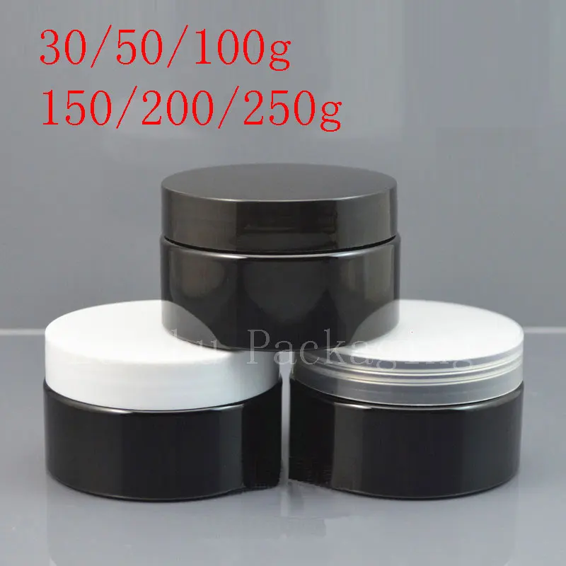30ml 50ml 100ml 150ml 200ml 250ml Empty Black Cosmetic Cream Jars PET Container Powder Mask Cream Bottle With Plastic Screw Lid