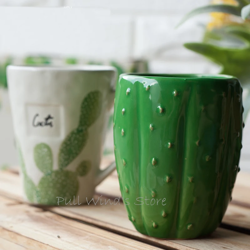 Керамическая чашка в пасторальном стиле с изображением кактуса|ceramic cup|ceramic mugcup cups