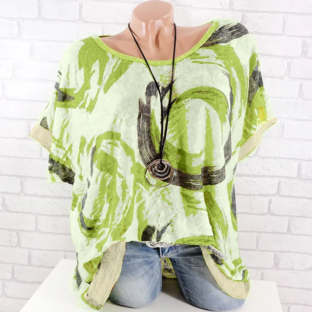 

Fashion vestidos verao Flower Printing Women O-Neck Plus Size Printing Sequins Short sleeve Easy Tops Blouse robe femme