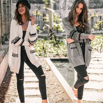 

Big Size Autumn Winter Women Sweater Coats Long Sleeve Appliques Tassel Pockets Knit Cardigan Casual Loose Outwears Female S-3XL