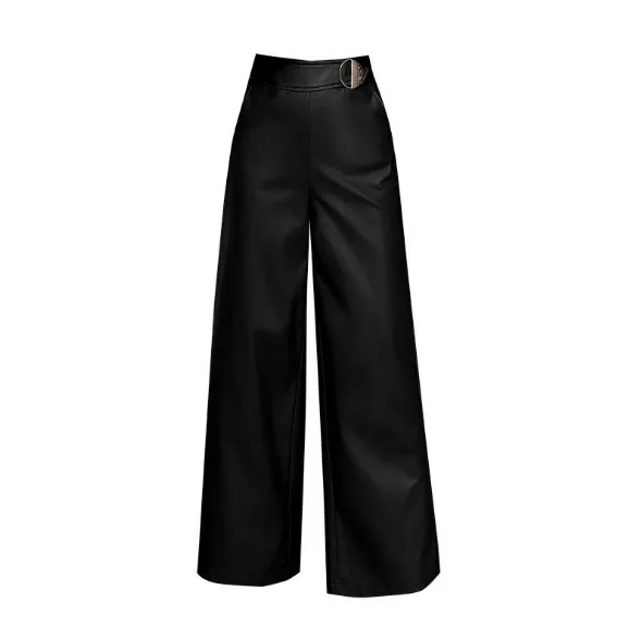 Высококачественные женские брюки из искусственной кожи красные повседневные широкие брюки черные осенние зимние офисные женские брюки нижнего белья с боковой молнией
