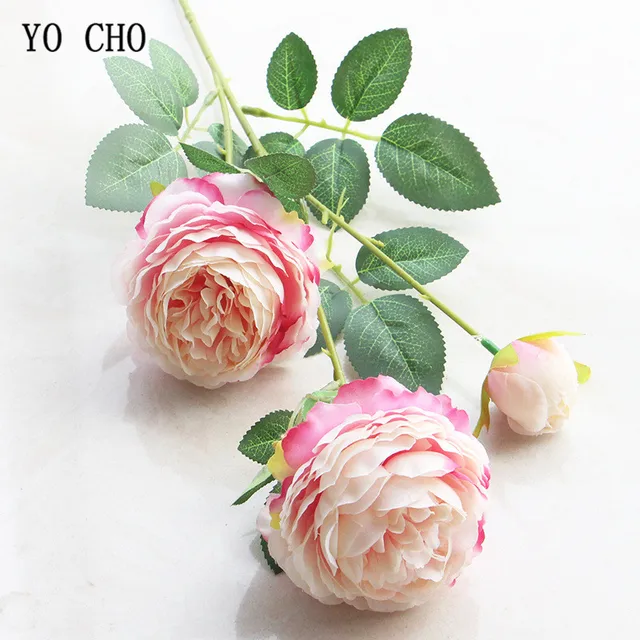 Yo Cho 3 Heads Yellow White Peonies Artificial Flowers Silk Yo Cho 3 Heads Yellow White Peonies Artificial Flowers Silk Rose Flower Wedding Decor For Home Fake