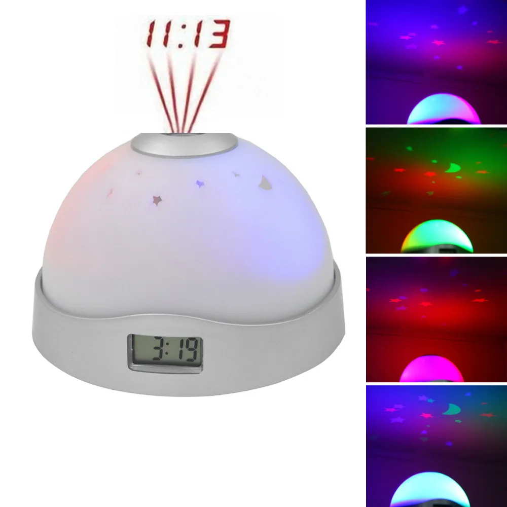 Colorful LCD Alarm Clock Star Sky Night Light Magic Digital Projector