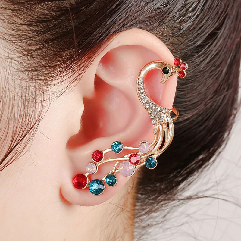 

2019 New Peacock Earrings Exaggerated Personality Popular Metal Artificial Precious Stone Geometry Ladies Earrings